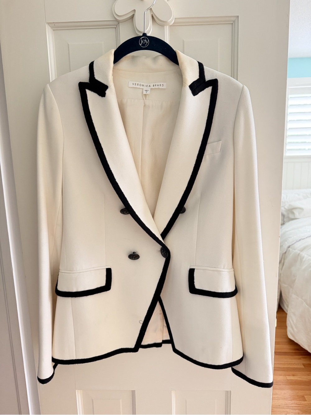 Veronica Beard Cream Blazer with Black Trim